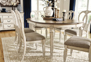 Realyn Chipped White Extendable Round/Oval Ribbon Dining Set -  Ashley - Luna Furniture