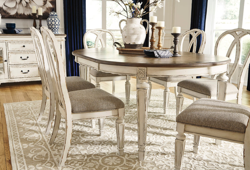 Realyn Chipped White Extendable Round/Oval Ribbon Dining Set -  Ashley - Luna Furniture