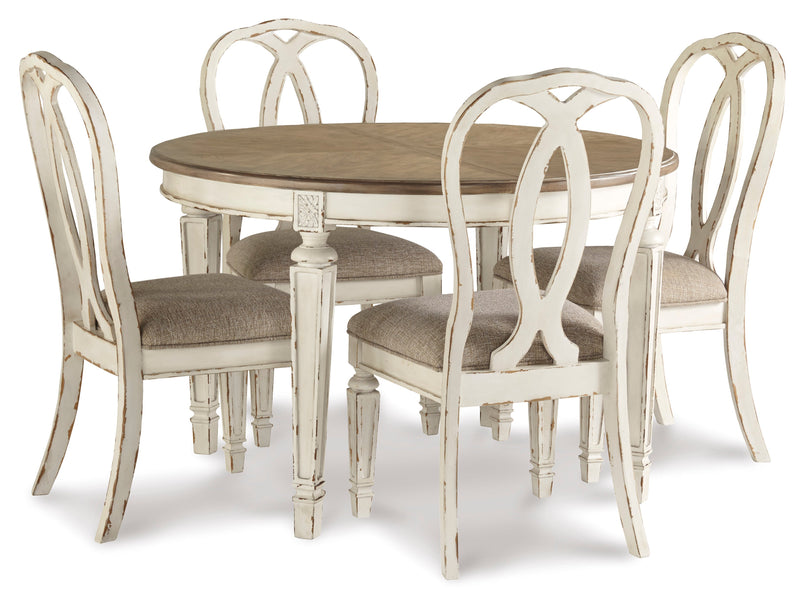 Realyn Chipped White Extendable Round/Oval Ribbon Dining Set -  Ashley - Luna Furniture