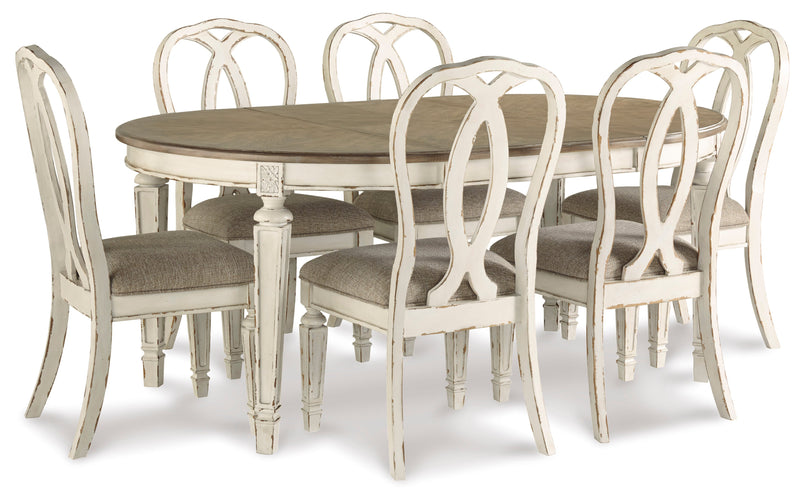 Realyn Chipped White Extendable Round/Oval Ribbon Dining Set -  Ashley - Luna Furniture