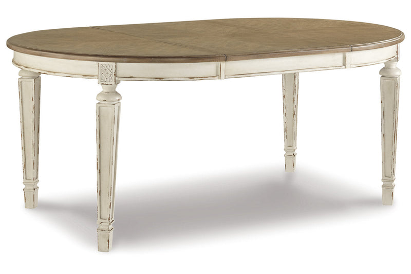 Realyn Chipped White Oval Dining Table and 6 Ladder Back Chairs from Ashley - Luna Furniture