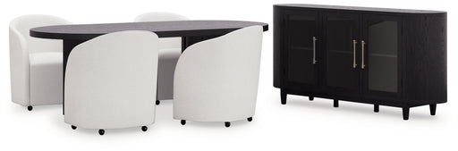 Rowanbeck Dining Table and 4 Chairs with Dining Server in Black from Ashley - Luna Furniture