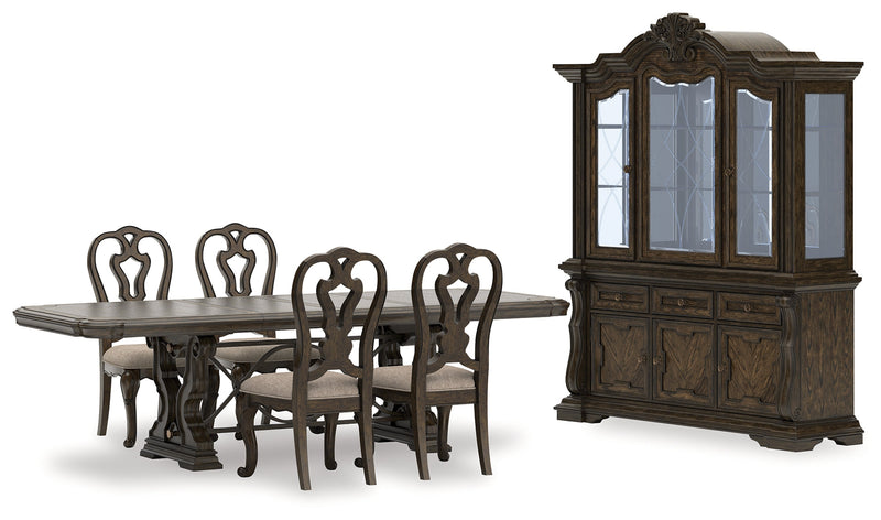 Maylee Dining Table and 8 Chairs with Storage in Dark Brown from Ashley - Luna Furniture