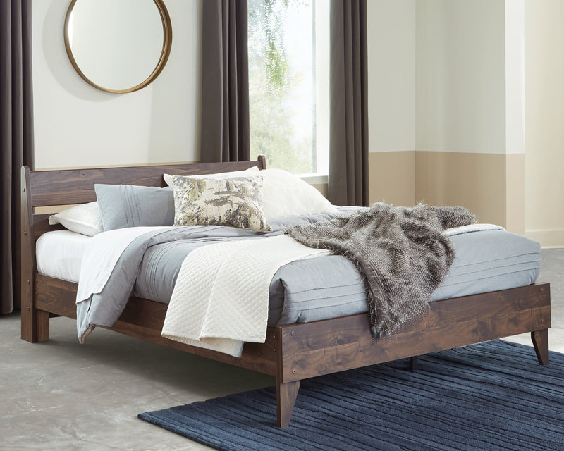 Calverson Mocha Queen Panel Platform Bed with Dresser and Nightstand from Ashley - Luna Furniture