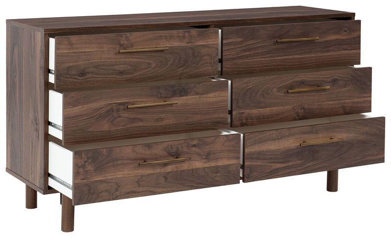 Calverson Mocha Queen Panel Platform Bed with Dresser and Nightstand from Ashley - Luna Furniture