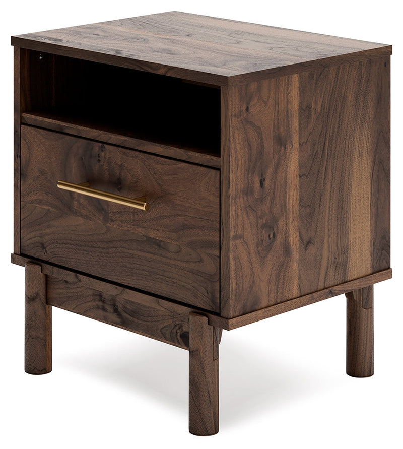 Calverson Mocha Queen Panel Platform Bed with Dresser and Nightstand from Ashley - Luna Furniture