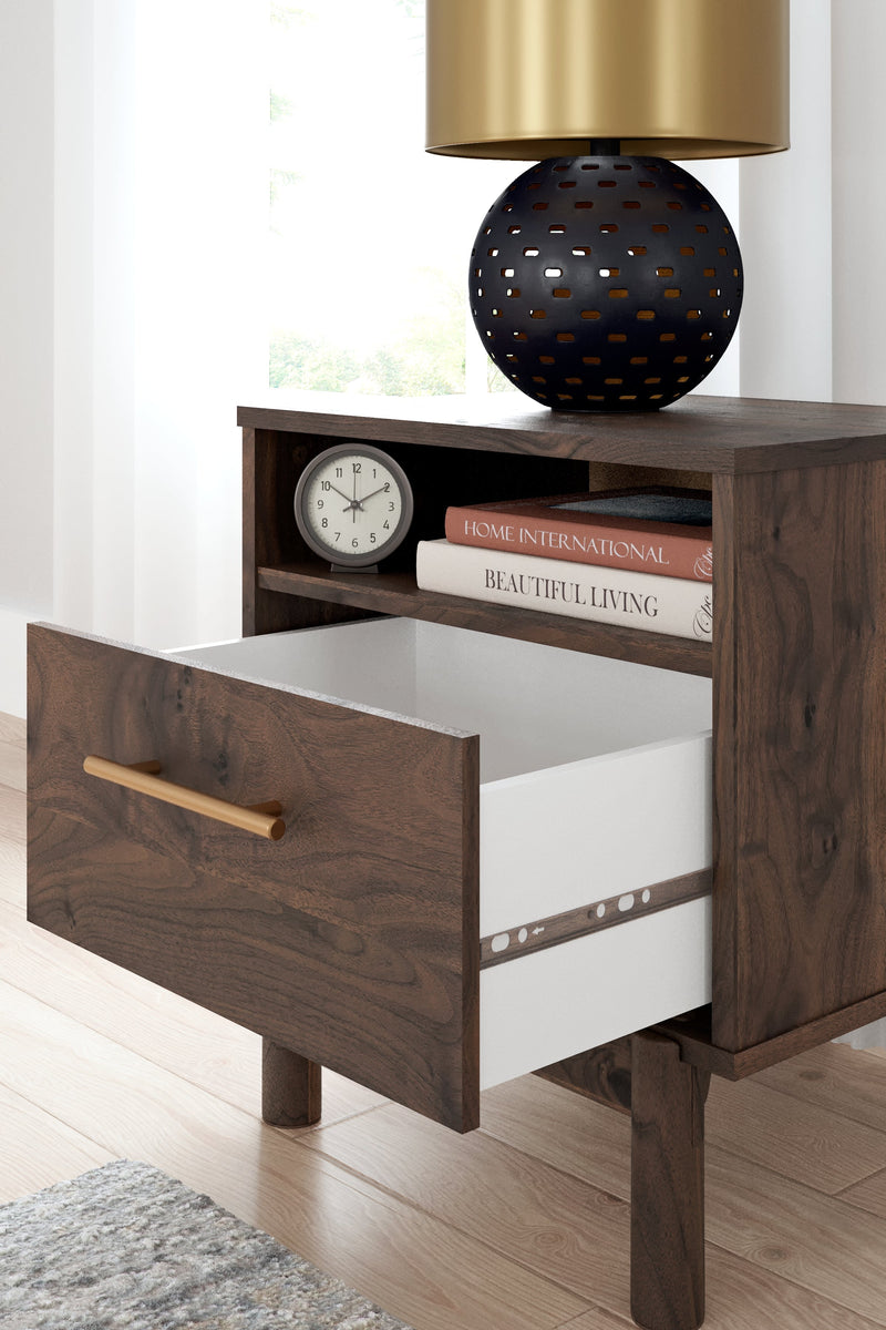 Calverson Mocha Queen Panel Platform Bed with Dresser and Nightstand from Ashley - Luna Furniture