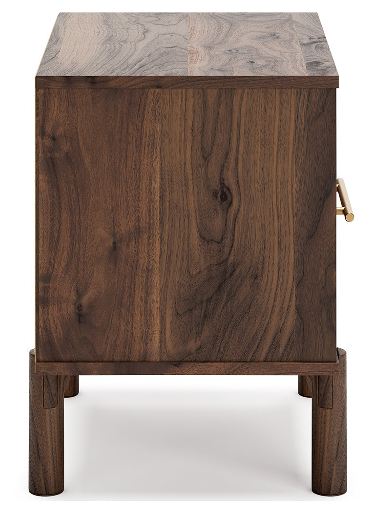 Calverson Mocha Queen Panel Platform Bed with Dresser and Nightstand from Ashley - Luna Furniture