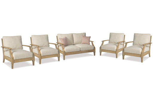 Clare View Beige Outdoor Loveseat and 4 Lounge Chairs -  Ashley - Luna Furniture
