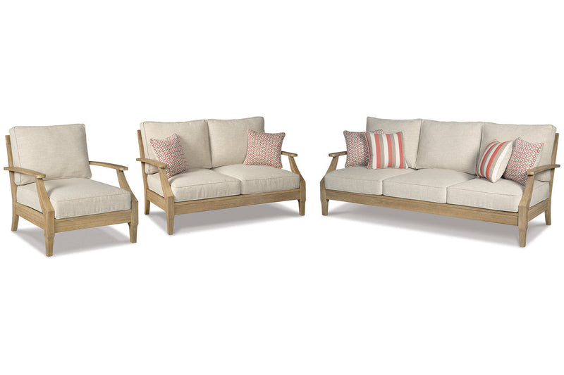Clare View Beige Outdoor Sofa, Loveseat and Lounge Chair -  Ashley - Luna Furniture