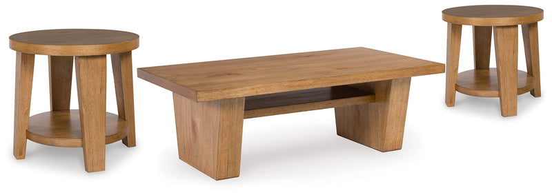 Kristiland Coffee Table with 2 End Tables in Light Brown from Ashley - Luna Furniture
