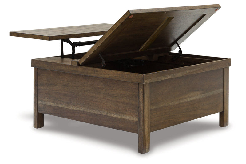 Moriville Grayish Brown Lift-top Coffee Table and 2 Chairside End Tables -  Ashley - Luna Furniture