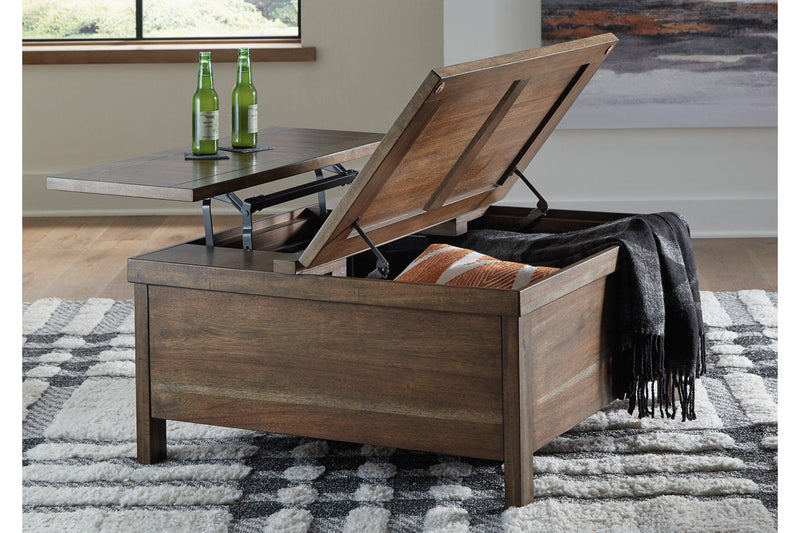 Moriville Grayish Brown Lift-top Coffee Table and 2 Chairside End Tables -  Ashley - Luna Furniture