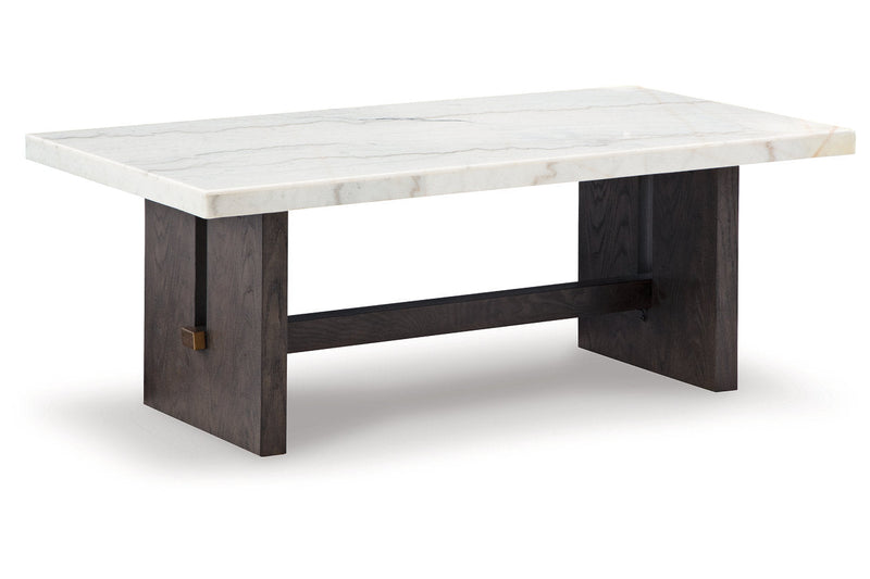 Burkhaus White/Dark Brown Coffee Table and 2 Ends -  Ashley - Luna Furniture