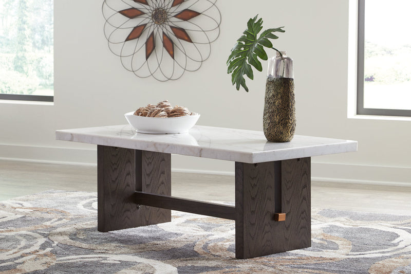 Burkhaus White/Dark Brown Coffee Table and 2 Ends -  Ashley - Luna Furniture