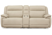 Double Deal Almond 2-Piece Power Reclining Loveseat Sectional with Console -  Ashley - Luna Furniture