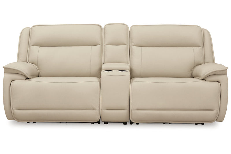 Double Deal Almond 2-Piece Power Reclining Loveseat Sectional with Console -  Ashley - Luna Furniture