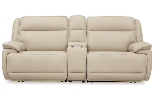 Double Deal Almond 2-Piece Power Reclining Loveseat Sectional with Console -  Ashley - Luna Furniture