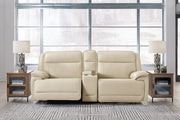 Double Deal Almond 2-Piece Power Reclining Loveseat Sectional with Console -  Ashley - Luna Furniture
