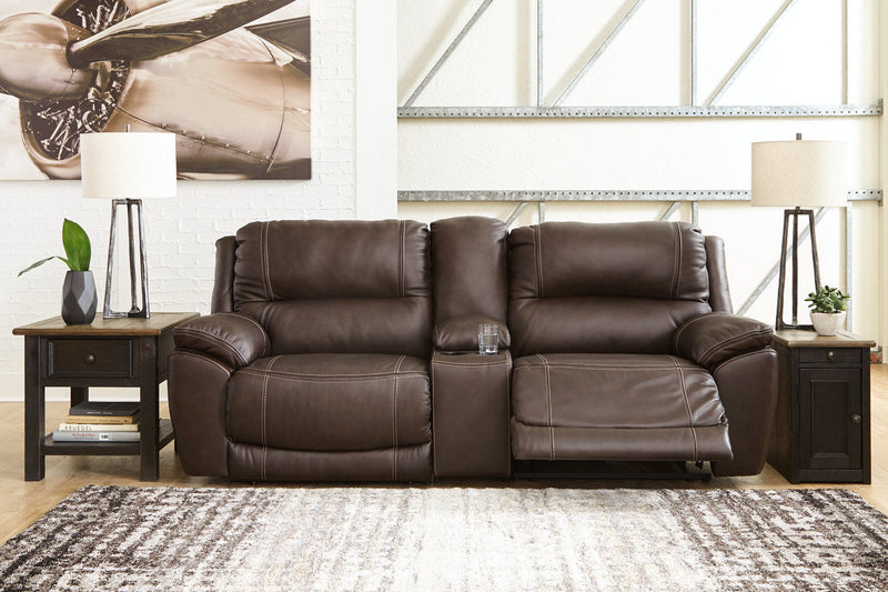 Dunleith Chocolate 3-Piece Power Reclining Loveseat with Console -  Ashley - Luna Furniture