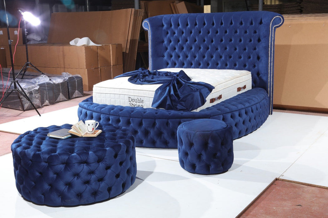 Glamour Velvet Navy King Storage Platform Bed - Luna Furniture