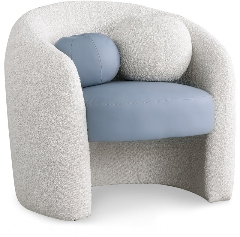 Acadia Boucle Fabric Upholstered and Vegan Leather Upholstered Accent Chair in Blue - 546Blue