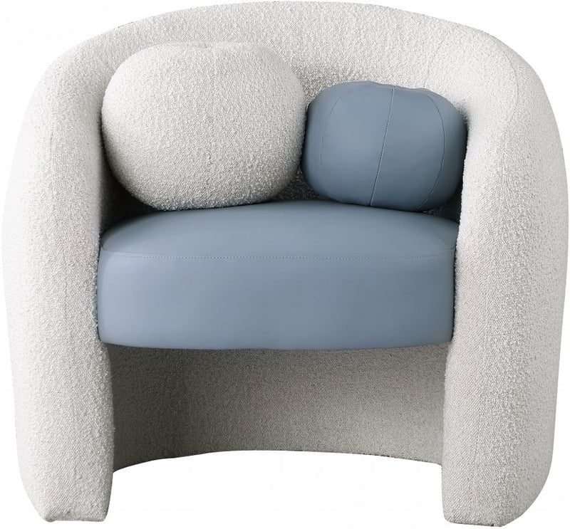 Acadia Boucle Fabric Upholstered and Vegan Leather Upholstered Accent Chair in Blue - 546Blue