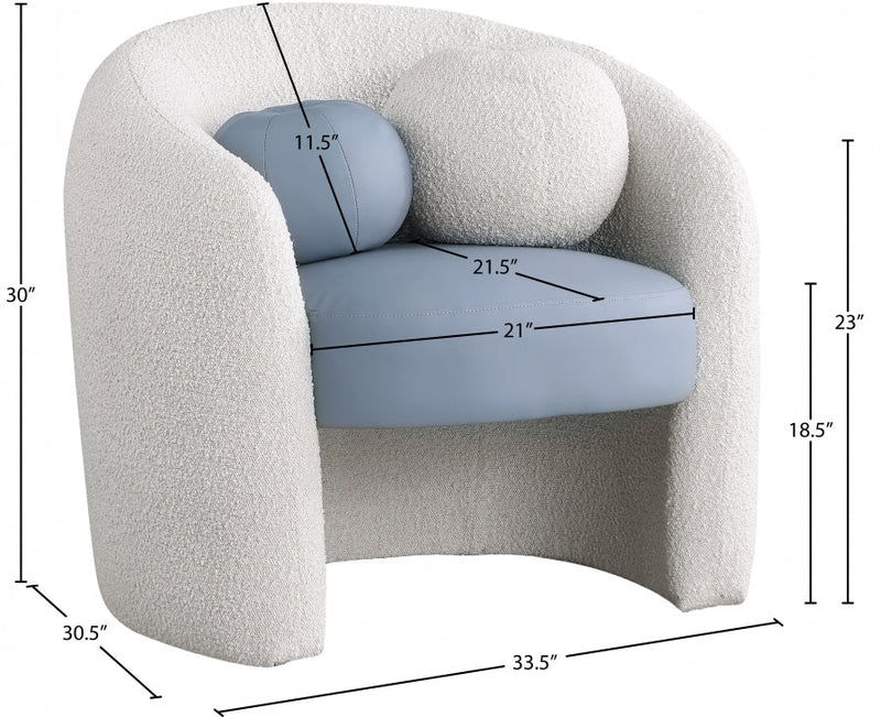 Acadia Boucle Fabric Upholstered and Vegan Leather Upholstered Accent Chair in Blue - 546Blue