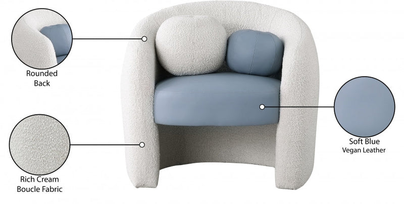 Acadia Boucle Fabric Upholstered and Vegan Leather Upholstered Accent Chair in Blue - 546Blue