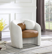 Acadia Boucle Fabric Upholstered and Vegan Leather Upholstered Accent Chair in Cognac - 546Cognac