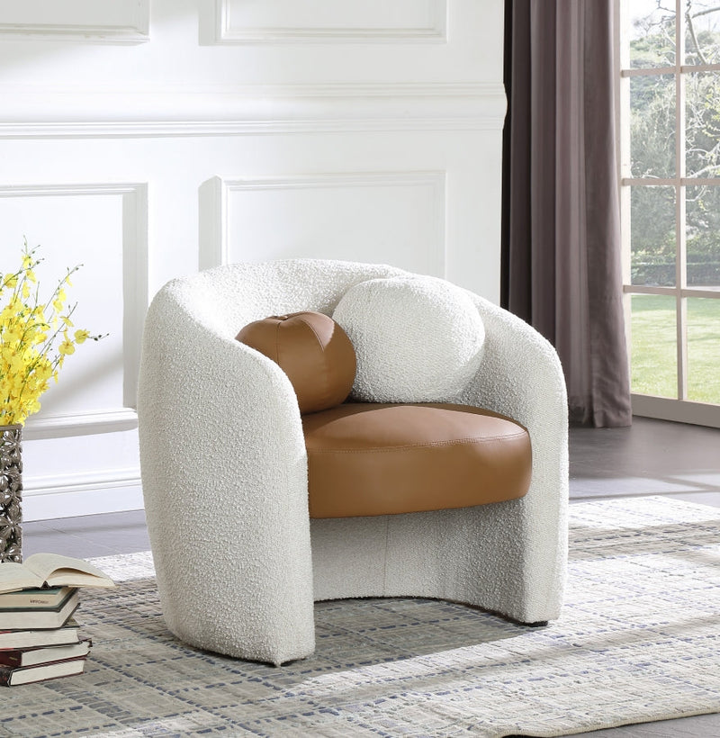 Acadia Boucle Fabric Upholstered and Vegan Leather Upholstered Accent Chair in Cognac - 546Cognac
