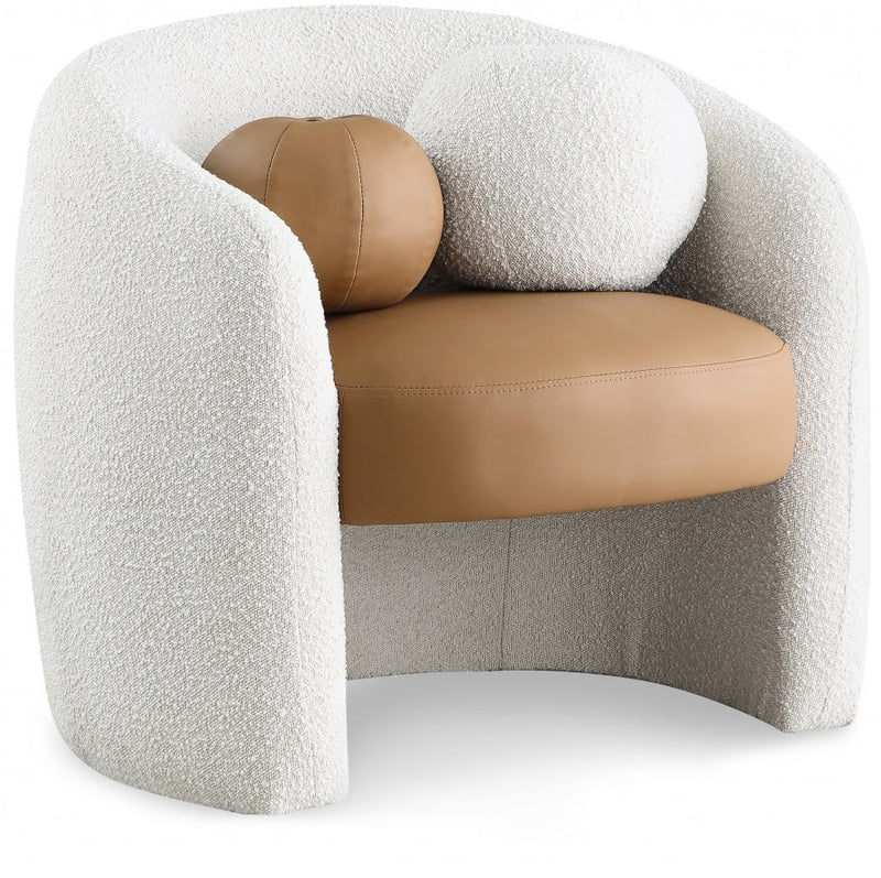 Acadia Boucle Fabric Upholstered and Vegan Leather Upholstered Accent Chair in Cognac - 546Cognac