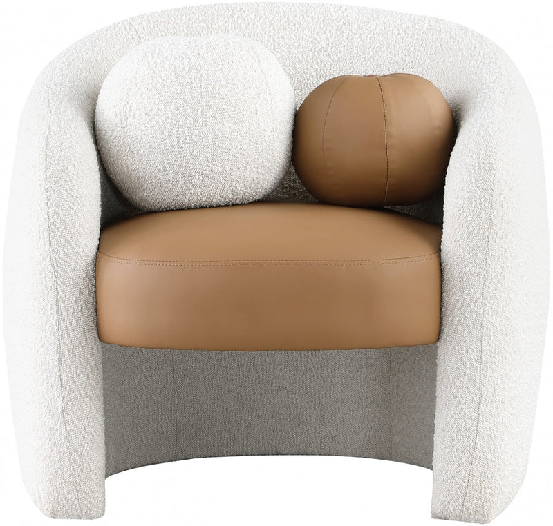 Acadia Boucle Fabric Upholstered and Vegan Leather Upholstered Accent Chair in Cognac - 546Cognac