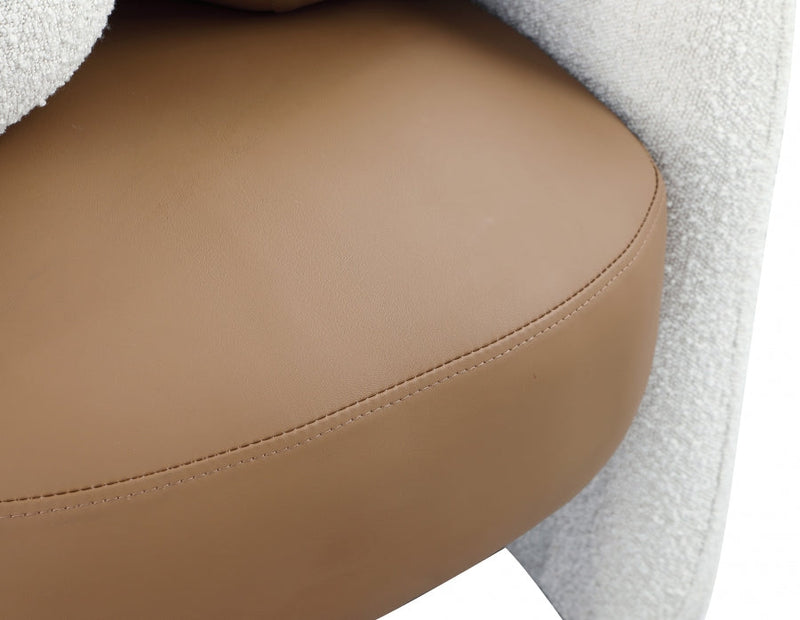 Acadia Boucle Fabric Upholstered and Vegan Leather Upholstered Accent Chair in Cognac - 546Cognac