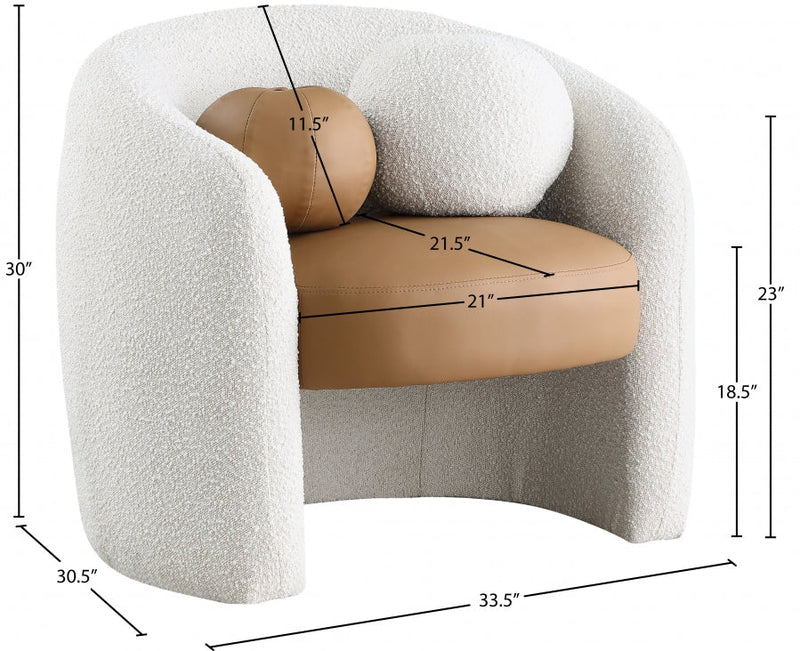 Acadia Boucle Fabric Upholstered and Vegan Leather Upholstered Accent Chair in Cognac - 546Cognac