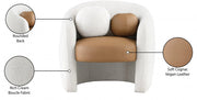 Acadia Boucle Fabric Upholstered and Vegan Leather Upholstered Accent Chair in Cognac - 546Cognac