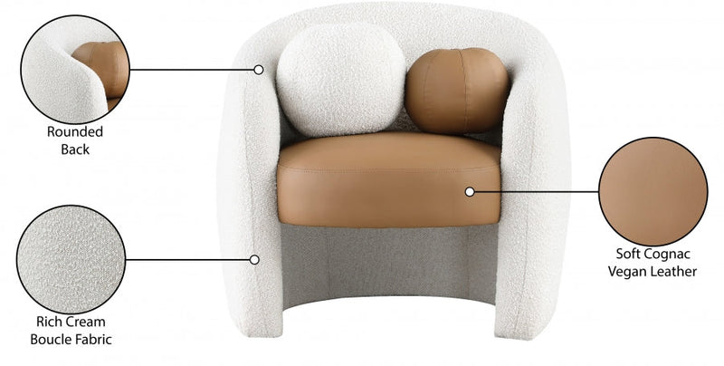 Acadia Boucle Fabric Upholstered and Vegan Leather Upholstered Accent Chair in Cognac - 546Cognac