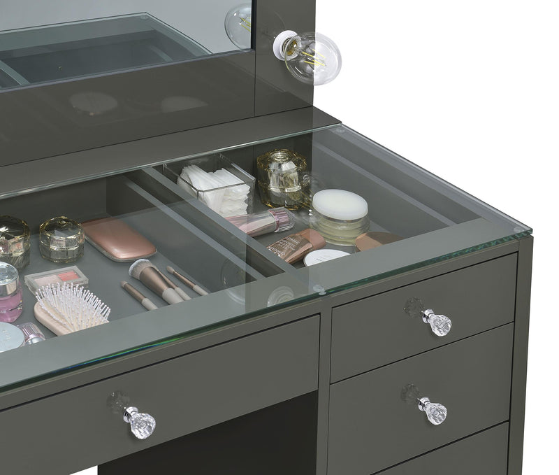 Acena 7-drawer Vanity Set with Lighting Grey High Gloss - 931145