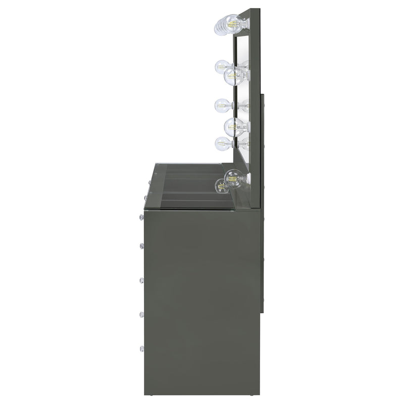 Acena 7-drawer Vanity Set with Lighting Grey High Gloss - 931145