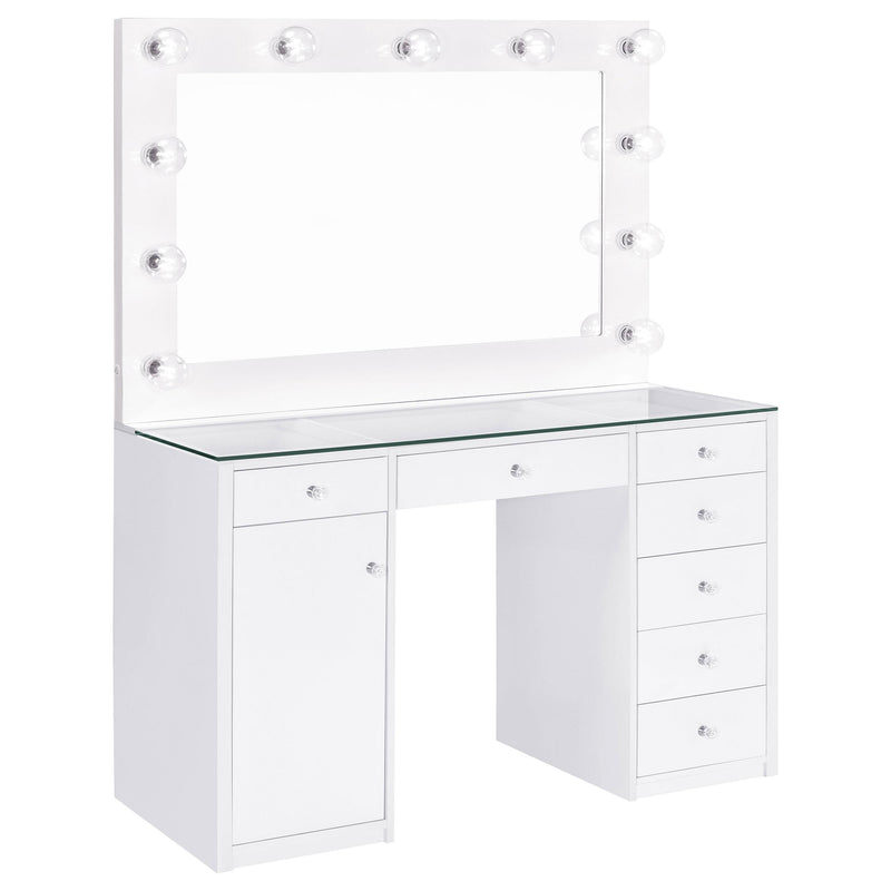 Acena 7-drawer Vanity Set with Lighting White High Gloss - 931143