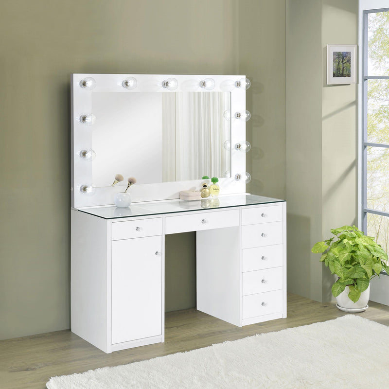 Acena 7-drawer Vanity Set with Lighting White High Gloss - 931143