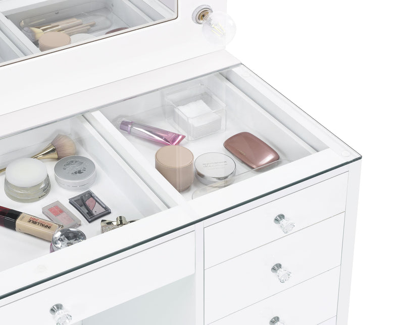 Acena 7-drawer Vanity Set with Lighting White High Gloss - 931143