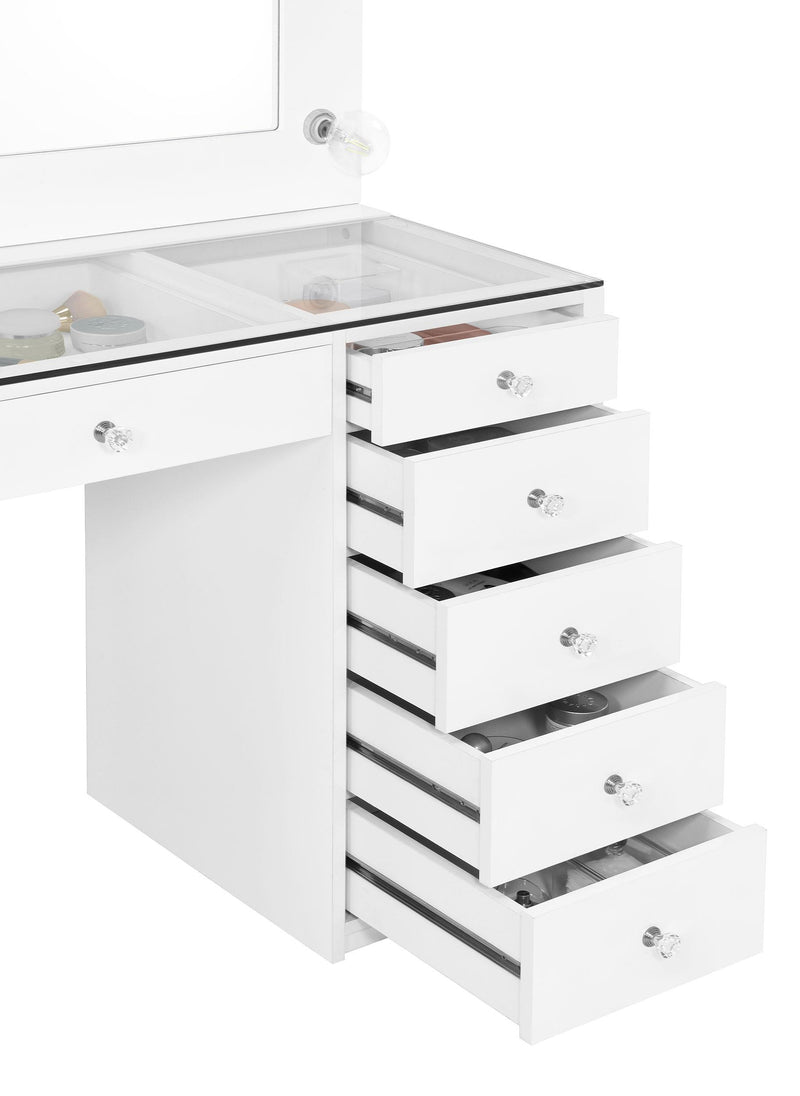 Acena 7-drawer Vanity Set with Lighting White High Gloss - 931143