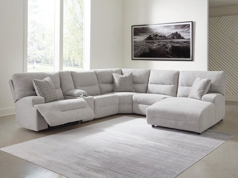 Acklen Place Pewter 6-Piece Power Reclining Sectional with Chaise - 93605S1