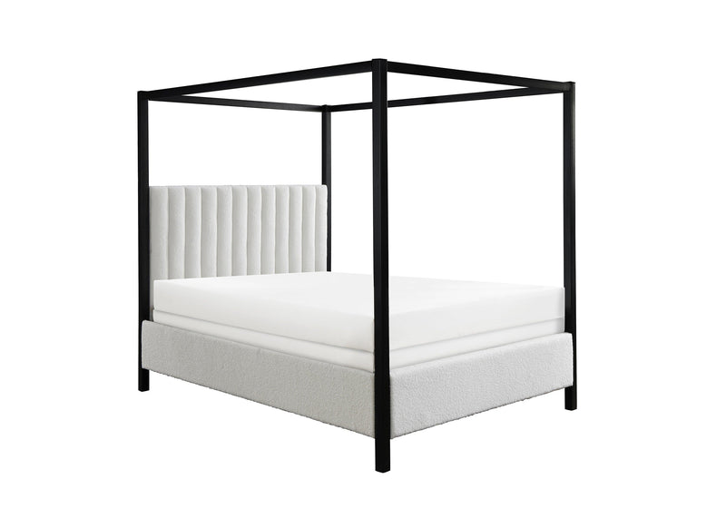 Adalyn Black/White Boucle King Canopy Bed - Gate FurnitureKing Bed