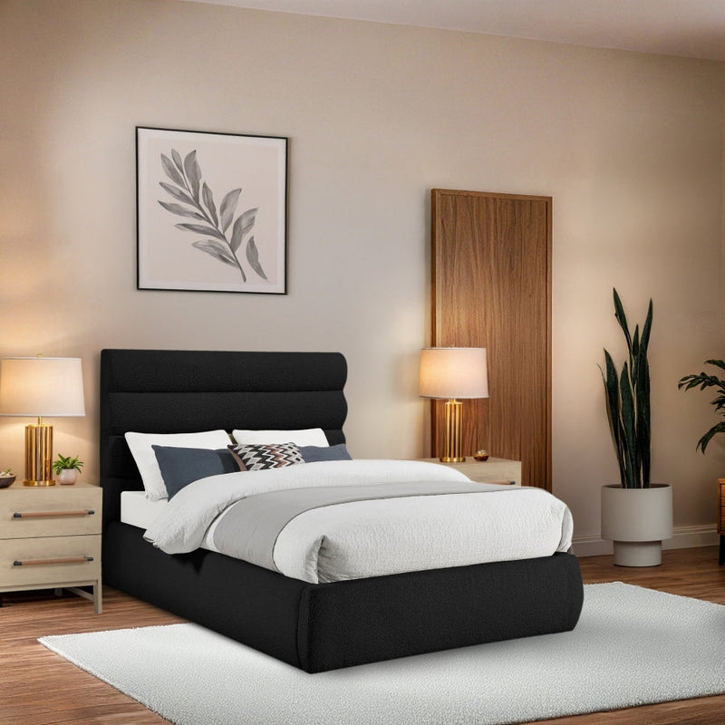 Adam Boucle Fabric Upholstered Full Bed in Black - B1256Black-F