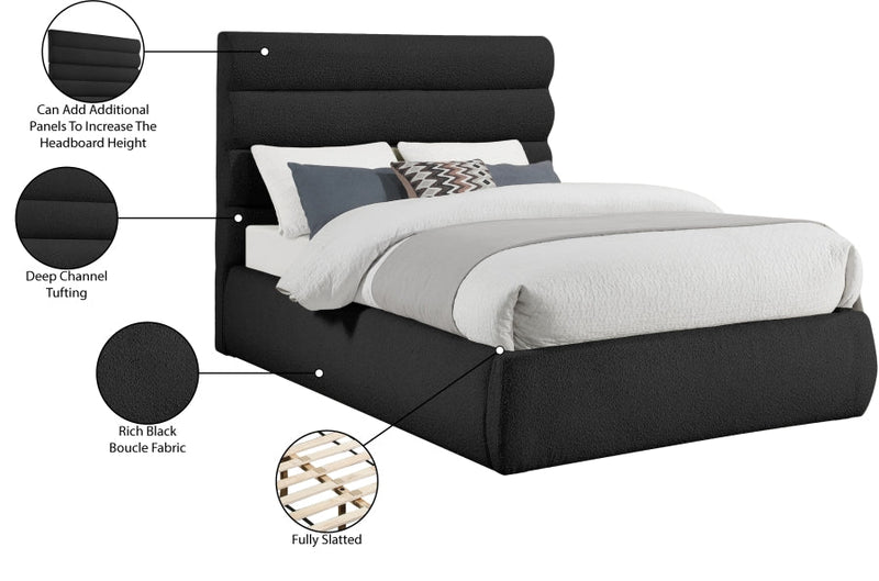 Adam Boucle Fabric Upholstered Full Bed in Black - B1256Black-F