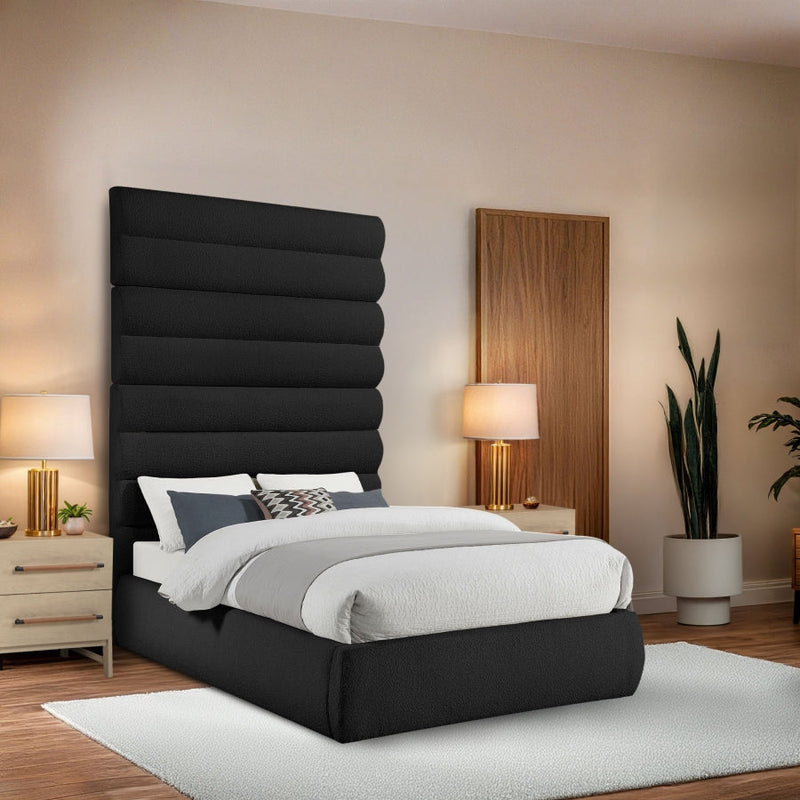 Adam Boucle Fabric Upholstered Full Bed in Black - B1256Black-F90