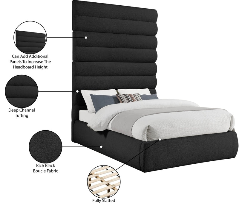 Adam Boucle Fabric Upholstered Full Bed in Black - B1256Black-F90