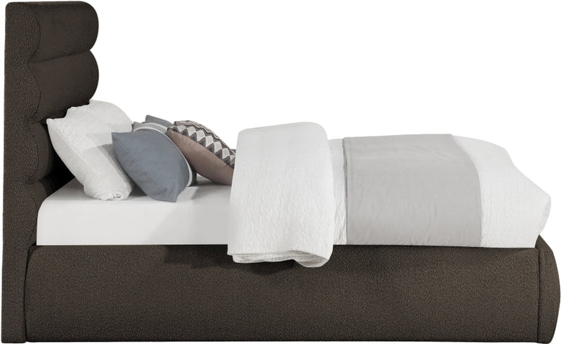 Adam Boucle Fabric Upholstered Full Bed in Brown - B1256Brown-F